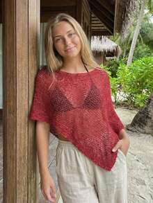 Women Knitted Poncho Loose See Through Boat Neck Off Shoulder Asymmetrical Crop Coverup Tops - Màu Đỏ Sâu - Xem 10