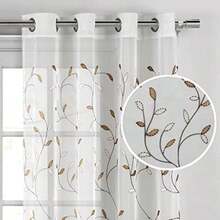 Creative Home Ideas - Cortinas Bordadas con Flores, 137 x 160 cm, para Sala de Estar, con Ojales, Color Verde Azulado, 1 Panel Individual(Chocolate 137.2An x 160Al cm (1 Paneles)) - Multicolor - Ver 1
