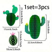 1套/3件，绿色主题纸质仙人掌创意蜂窝球吊坠，非常适合生日派对主题套装 - 彩色 - 查看 5