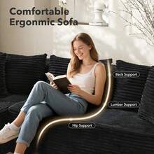 Sofá seccional modular en forma de L, cómodos sofás seccionales de 3 plazas de nube esponjosa de 106 pulgadas para la sala de estar, sofá de silla de gran tamaño con asiento profundo, no se requiere montaje - Negro - Ver 6