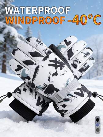 1-Pair Unisex Autumn & Winter Thermal Windproof Gloves ,Men's Winter Waterproof Windproof Coldproof Non-Slip Gloves - Skiing Cycling Running Outdoor Warm Gloves