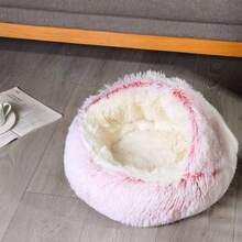 1pc Plush Round Pet Bed, Fluffy Soft Cat Bed, Donut Pet Mat, 2-In-1 Cat Bed For Winter, Warm Sleeping Bag Sofa Pad - Pink - View 11