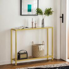 Narrow Console Table | 100cm Golden Color Metal Corridor Table, Small Exhibition Table, Space-Saving Design Suitable for Entrance and Corridor, Multifunctional Use by HOOBRO - Golden - Übersicht 7