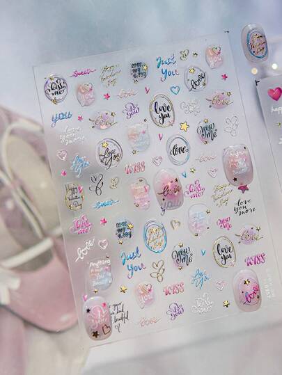 1PC Light Luxury Style Nail Stickers, Valentine's Day Love Letter 5D Metal Nail Art, Valentine's Day Star Short Nail Stickers, DIY Self-Adhesive Decorative Nail Accessories Nails Nail Supplies