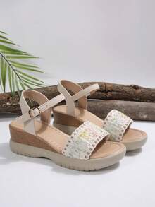 1 Paar Damen Sandalen mit dicker Sohle, modisch neue vielseitige Lässig Beach Römersandalen, Große Größen, Einfarbig, Strand, Zuhause - Beige - Übersicht 7