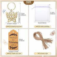 10/20 Sets Butterfly Keychain Party Favor Butterfly Thank You Keyring Gift Metal Animal Keychain Souvenir Thank You Tag For Guest Baptism Baby Shower Wedding Birthday Thanksgiving (Gold) - Gold - View 4