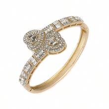 1pc Women's Gold Bracelet, Hip Hop Style Rhinestone Encrusted Luxury Heart & Rectangle Zirconia Bangle, Fashion Jewelry Gift For Valentine's Day, Mother's Day - 彩色 - 查看 14