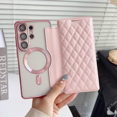 适用于三星 Galaxy S26 Ultra、S25 FE、S24 Plus、S23+、S25 Edge、S22、A07、A15、A16、A17、A55、A56 的时尚奢华菱形 PU 皮革钱包式手机壳，带卡槽，支持磁吸无线充电，全包防震保护套