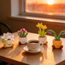 4pcs Mini Smiling Face Flower Pot Decor Set - Cute Small Potted Plant Accents For Car Dashboard, Home Desk, Office, And Room, Adorable Car Accessories Interior & Home Décor, Perfect Valentine's Day Gifts For Her, Him, Boyfriend, Women, Men, Sweet Desk Accesorries And Bedroom Furniture Decorations - 彩色 - 查看 3