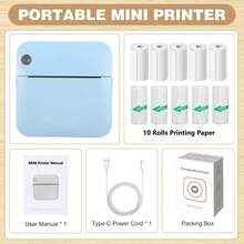 无墨贴纸打印机，迷你热敏打印机，附赠1卷热敏纸，无线口袋打印机，智能便携式收据打印机，适用于照片、日记、笔记和便签打印 - 彩色 - 查看 15