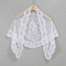 1 Lace Triangle Scarf - White Background Black Floral Embroidered Veil, Vintage Tulle Church Style Veil For Wedding, Outdoor Occasion, Machine Washable, Hair Trim Bandana, Wedding Accessories, Classic Elegance, Mature Aesthetics, Fine Embroidery, Non-Stretch Fabric, Formal Occasion, Delicate Embroidery, Dignified Fashion - màu đen - Xem 2