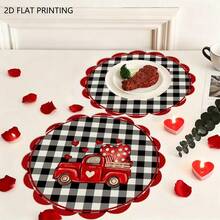 2/4/6/60pcs Round Placemats, Suitable For Dining Table, 13.8inch*35cm, Buffalo Plaid Heart Truck Design, Ideal For Restaurants, Kitchens, Dinner Parties And Various Occasions, Can Be Used As Valentine's Day Dining And Holiday Decorations - Multicolor - View 8