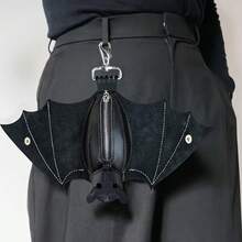 Handmade Gothic Style Bat Wing Coin Purse - Hand-Sewn Bat Wallet With Zipper Coin Pouch And Keychain Suitable For Bags And Belts - Fashion Accessory For Men Wallet Mini Wallet Purse Wallet Small Wallet Coin Wallet - Black - View 8