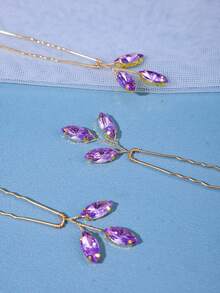 3pcs Elegant Glass Hair Clips, Simple & Shiny Crystal Hair Accessories For Brides,Wedding Hair Accessories,Summer,Beach - Purple - View 4