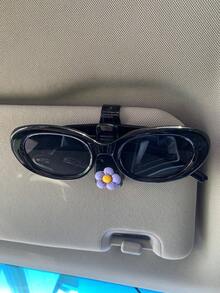1pc Cute Flower Pattern Car Sunglasses Clip, Multifunctional Visor Organizer To Hold Sunshade, Tickets And Business Cards - Little Flower - View 11
