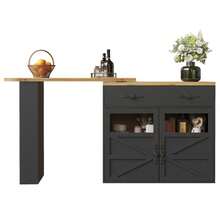 Extendable Bar Table With Storage (138-204*39*104cm), 360° Rotating Dining Bar, Modern Movable Bar Table, High Table Kitchen Island Bistro Table, Sideboard Cabinet With Shelves, Black - Black - View 7