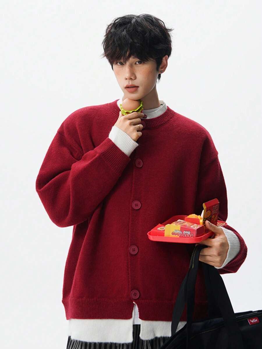 Men Cardigans - Red - View 1