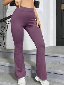 1pc Polyester Solid Color Women's Pants, Yoga Fitness Sports, Summer Fall - Lilac Purple - View 3