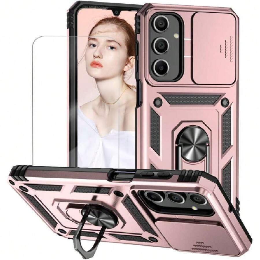 Funda para Samsung Galaxy S23 FE Case Uso Rudo - Incluye 2 películas Protectoras templadas con Ventana Deslizante de protección de la cámara y Soporte para el teléfono Rosa,38082320 - Morado - Ver 1