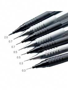 0.3/0.5/0.7/2.0mm Automatic Mechanical Pencil Set, 100pcs Refill Leads, Low Center Of Gravity, Retractable Tip, Metal Body, Back To School Essential - Black - View 2