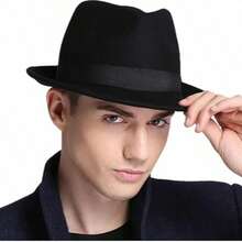 Sombreros fedora de unicolor para hombres y mujeres, gorra de jazz, sombrero de copa, sombrero casual para el sol para uso diario, fiesta y escenario - Negro - Ver 1