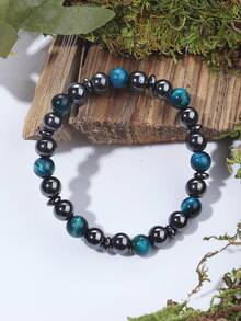 Bransoletka z naturalnego kamienia z niebieskim tygrysim okiem i hematytem, dodająca pewności siebie i ochrony, męska bransoletka z negatywną energią, modna biżuteria do medytacji, unisex, do noszenia na co dzień - Wielokolorowe - Zobacz 4