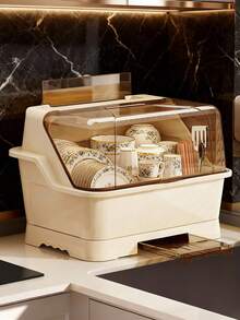 1pc Large Kitchen Draining Bowl Cabinet With Cover, Dish Rack For Bowls, Plates, Cutlery, Home Storage Organizer - Multicolor - View 1