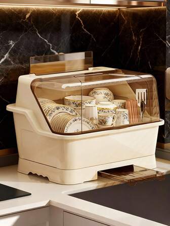 1 Peça Escorredor de Cozinha Grande com Tampa, Escorredor de Pratos para Tigelas, Pratos, Talheres, Organizador de Armazenamento Doméstico