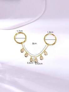 1pc Fashion Copper Zirconia Encrusted Full Finger Ring With Tassel Chain, Women's Wedding Party Jewelry, Wedding Season Gift - Gold - View 4