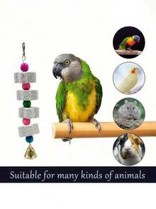 鸟喙磨牙玩具，悬挂式矿石，配有彩色珠子和铃铛，用于小型鸟类的牙齿护理和日常玩耍（配件颜色随机发货）