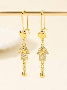 2件套24K镀金手工耳环，镶嵌宝石，配垂坠链条，防锈，是情人节、特殊场合和日常佩戴的完美礼物。 - 金黃色 - 查看 3