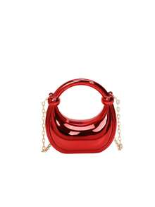 1pc Metallic Mini Crescent Handbag, Shiny Top Handle Chain Crossbody Bag, Lipstick Pouch, Wallet, Party Bag, Suitable For Girls/Students/Girl, Daily Use/Gift/Holiday/Party/Event - Multicolor - View 15