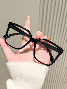 1pc Y2K Style Square Frame Casual Glasses, Unisex - Black - View 2