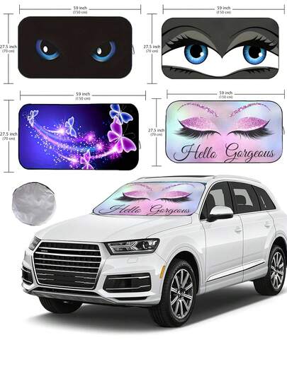 59.06" X 27.5" Foldable Car Windshield Sunshade, Front Window Sun Visor With Enhanced UV Protection, Suitable For Sedans, SUVs And Hatchbacks