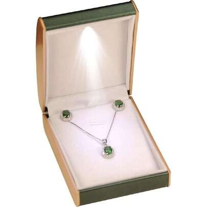 Caja de regalo con colgante de collar LED para joyería, parte superior de piel sintético de lujo diseñada con color dorado pintado en los lados, collar, aretes, caja de regalo con luz para mujeres y,38185014