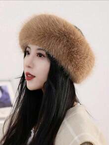 1件秋冬季女士毛绒帽子发箍发饰，纯色加厚人造毛皮内衬保暖帽，带环，优雅日常佩戴配饰，可搭配外套 - 彩色 - 查看 13