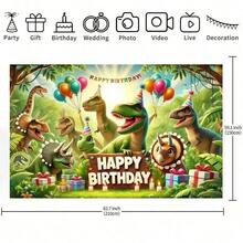 1pc Dinosaur Theme Birthday Backdrop Banner, Dinosaur Jungle Animal Birthday Party Background, Party Photography Backdrop, Party Banner Decor, Indoor/Outdoor Decor, Home, Garden, Yard Decor, Universal Theme, Each Image With White Border - Multicolor - View 3