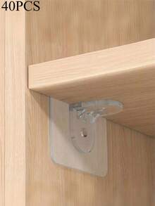 Conjunto de 10/20/30 ganchos adesivos para prateleiras de guarda-roupa, suportes para prateleiras de armário, ganchos de plástico transparente sem furos, adequados para divisórias, estantes de cozinha, guarda-roupas e prateleiras de banheiro. - Multicolorido - Ver 10