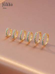 Hihho 6件套绿松石耳环套装，包含镂空雕刻耳环、花卉吊坠耳环及其他百搭款式，清新复古的法式风格首饰，适合户外、通勤和轻装旅行穿着。 - 金黃色-松石藍 - 查看 13