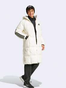 adidas 3-Stripes 運動生活系列 保暖長版連帽羽絨外套 男款 漢玉白 - 漢白玉 - 查看 1
