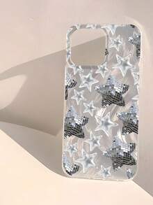 1个极简银色星形图案防水防指纹防刮透明IMD软面光滑手机壳，适合表白、送给朋友、家人、情侣、生日、节日礼物，兼容 17/17 Plus/17 Pro/17 Pro Max - 彩色 - 查看 3