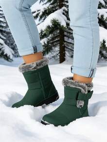 FZY New 2026 Winter Women's Ankle Boots And Short Boots: Stylish, One-Piece Mid-Calf Platform Boots With Adjustable Elastic Heels And A Thick, Fashionable Flannel Edging, Perfect For Winter Outdoor Activities And Can Be Paired With Valentine's Day Outfits. Available In Black, Red, Grey, And Blue. Women's Winter Clothing. A Top Choice For Valentine's Day Gifts. Stylish, Warm Black Ankle Boots; Comfortable And Versatile Low-Heeled Shoes; One-Piece Boots. Avant-Garde Elongated Women's Boots; Comfortable And Durable Concealed Wedge Boots. - màu xanh lá - Xem 4