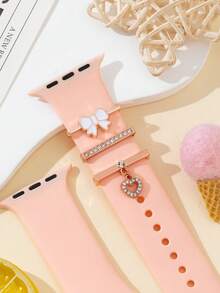 3pcs Bowknot Silver And Red Color Open Ring For Two Side Wear Watch Jewelry Apple Nail And Ring Loop Jewelry With I Watch Band 40mm 41mm 42mm 38mm 44mm 45mm 46mm 49mm, Soft Silicone Sport Bands With Decorative Compatible With Smart I Watch Charms For Series 10 9 8 7 6 5 4 3 2 1 SE For Women - As Shown - View 5