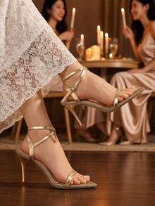 Sexy Buckle Party Summer New Gold Women Shoes Versatile Sexy Ankle Strap Thin Heel Sandals Open Toe High Heels - Gold - View 8