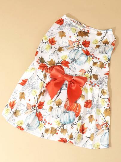 1pc Cute Pet Dress, Made Of Polyester Fabric, With Bow Decor, Suitable For Small To Medium Cats And Dogs, Suitable For Indoor And Outdoor Wear