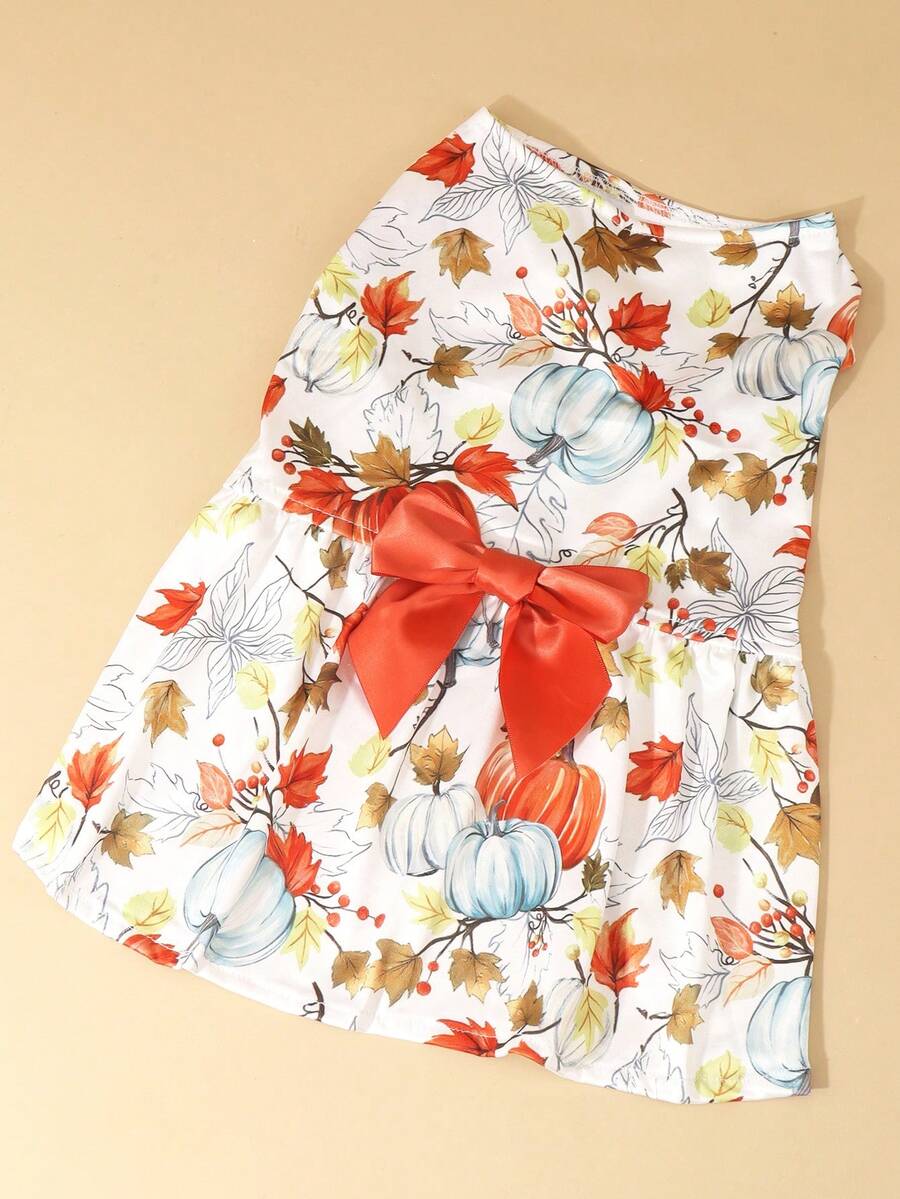 1pc Cute Pet Dress, Made Of Polyester Fabric, With Bow Decor, Suitable For Small To Medium Cats And Dogs, Suitable For Indoor And Outdoor Wear - Multicolor - View 1