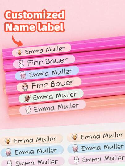 1-480 etiquetas personalizadas con nombre - Etiquetas con nombre coloridas y personalizadas con iconos de animales lindos, colores vibrantes para una fácil identificación, texto e iconos personalizables, adecuadas para todas las edades, ideales para la escuela, el hogar y la oficina