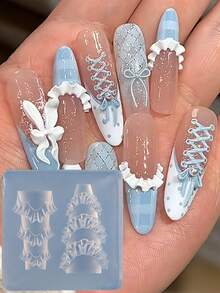 1件套浮雕法式蛋糕奶油美甲雕刻模具蝴蝶结蛋糕蕾丝裙奶油条纹蝴蝶结设计DIY小清新情人节美甲脱模工具美甲沙龙用品工具 - 無色 - 查看 3