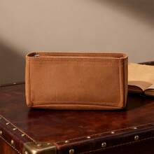 Bag Inserts For Tote Bag And Purse Solid Color Handbag Organizer With Zipper And Cup Holder - Brown - View 1