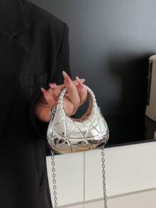 1个Y2K金属几何图案迷你手提包，亮面顶部提手包，链条斜挎包，口红包，钱包，宴会包，适合女性/学生/女孩，日常使用/送礼/度假/派对/节日/宴会 - 多色 - 查看 8